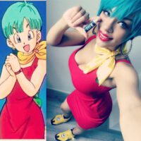 Black girl as bulma wearing red dress