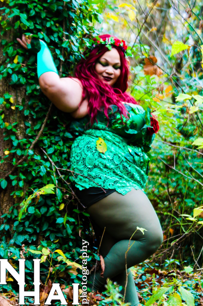 Black girl as poison ivy in forest