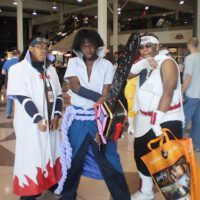 Black guy as 4th as sasuke with chainsaw and bee with shopping bag