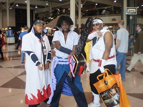 Black guy as 4th as sasuke with chainsaw and bee with shopping bag