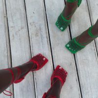 Duckie thot feet in red heels