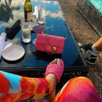 Winnie harlow feet with chanel purse and chanel slippers