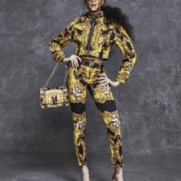 Winnie harlow moschino gold outfit