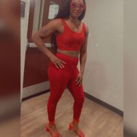 Claressa Shields all red outfit