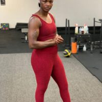 Claressa Shields at gym red outfit