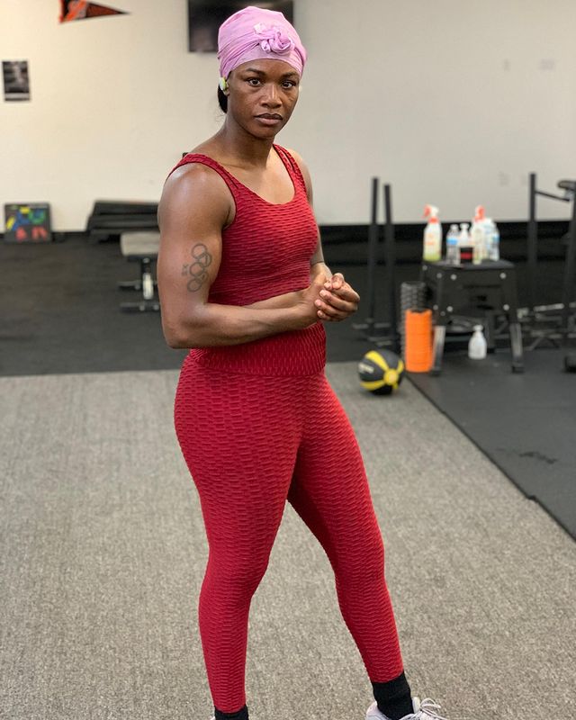 Claressa Shields at gym red outfit