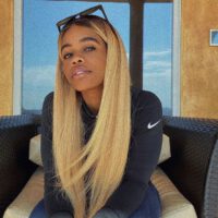 Gabby Douglas blonde hair nike outfit