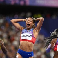 Gabby Thomas Winning Gold Medal Happy