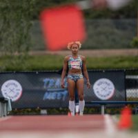 Jazmin Sawyers preparing to jump