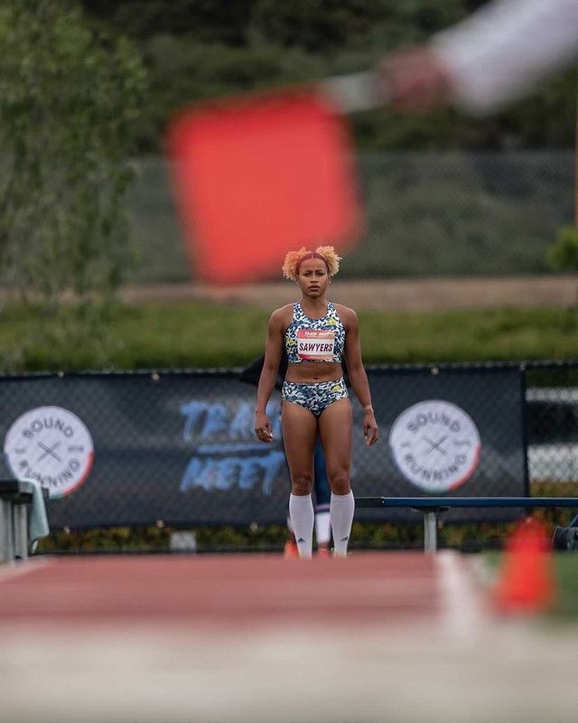 Jazmin Sawyers preparing to jump