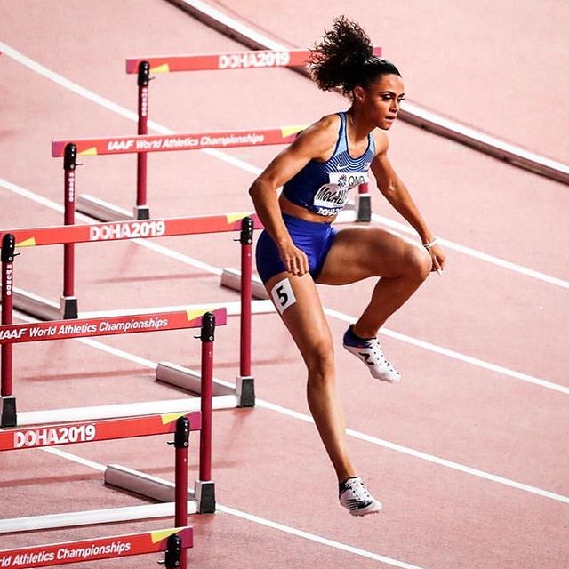 Sydney McLaughlin jumping