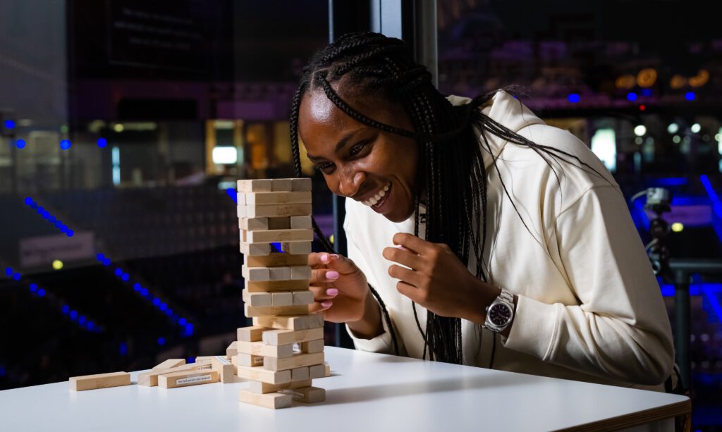 Coco Playing Jenga