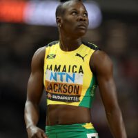 Shericka Jackson Wearing Jamaican Colors