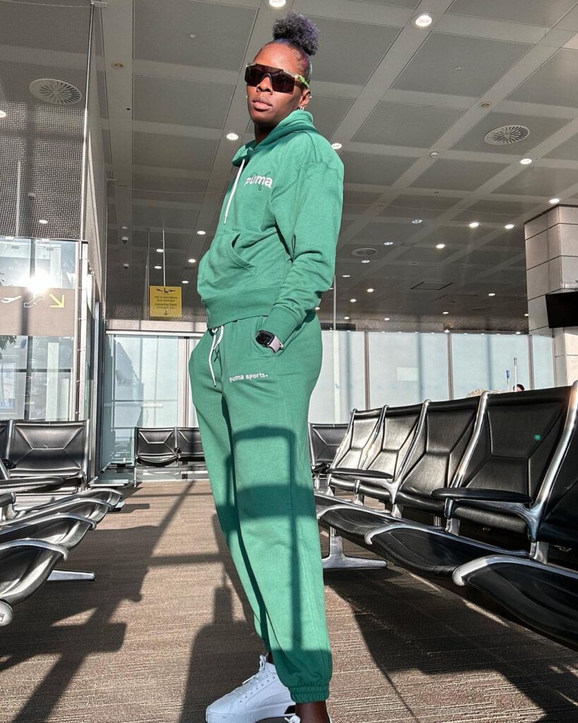 Shericka Wearing Green Puma Sweat Suit