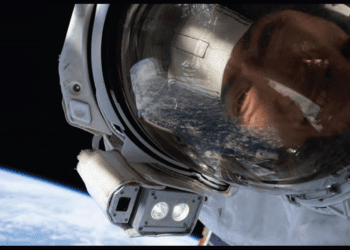 NASA astronaut Christina Koch takes an out-of-this-world “space-selfie” with the Earth behind her.