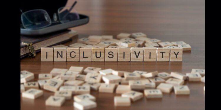 Inclusivity the word or concept represented by wooden letter tiles