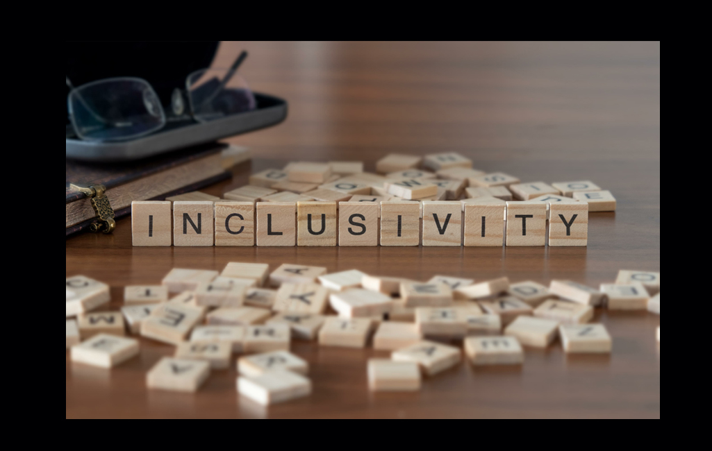 Inclusivity the word or concept represented by wooden letter tiles