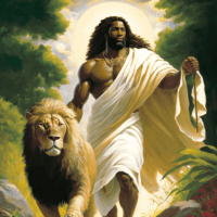 Black Jesus Walking Lion