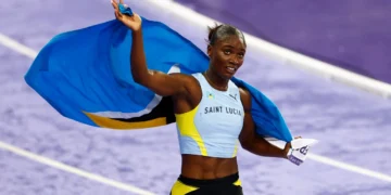 Julien Alfred Sprinting During 100m Race