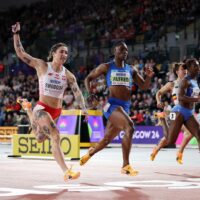 Julien Alfred Stretching Before Race Paris 2024